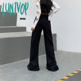 Lunivop Women’s Button Split Design Flared Pants Street Style Casual Female Elastic High Waisted